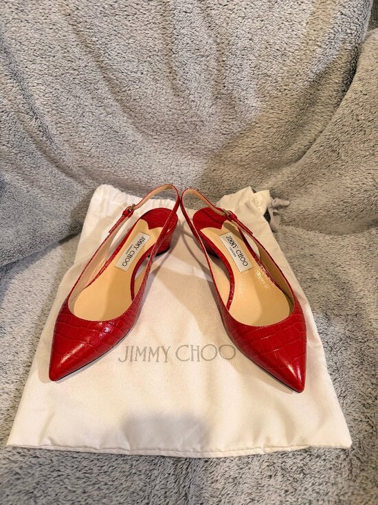Jimmy Choo Shoes - Gemma Croc-Embossed Leather Slingback Pumps (38)